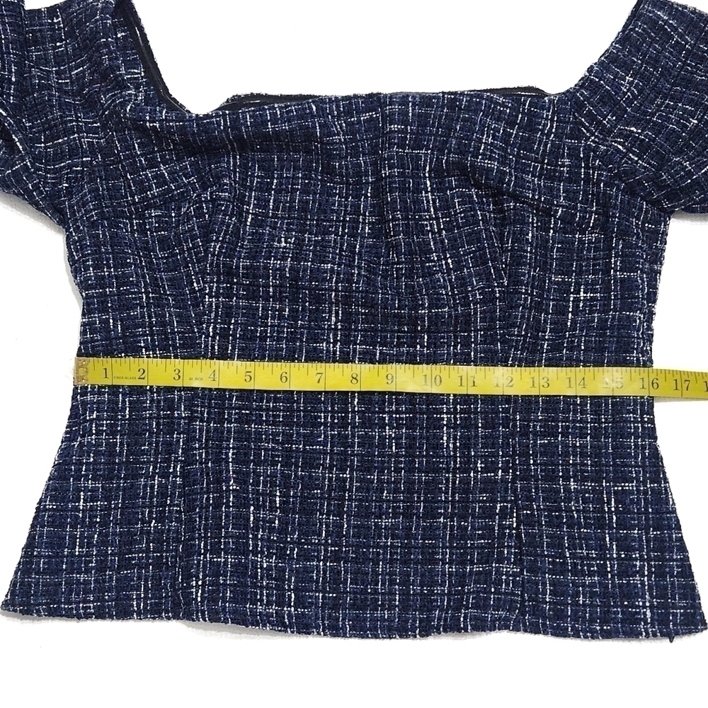 Women's Blue Tweed Textured Off The Shoulder Top Peplum Fit Size XL - Picture 7 of 11